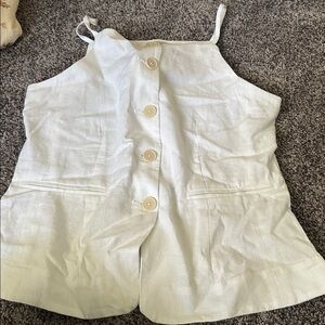White Button-Down Sleeveless Top linen